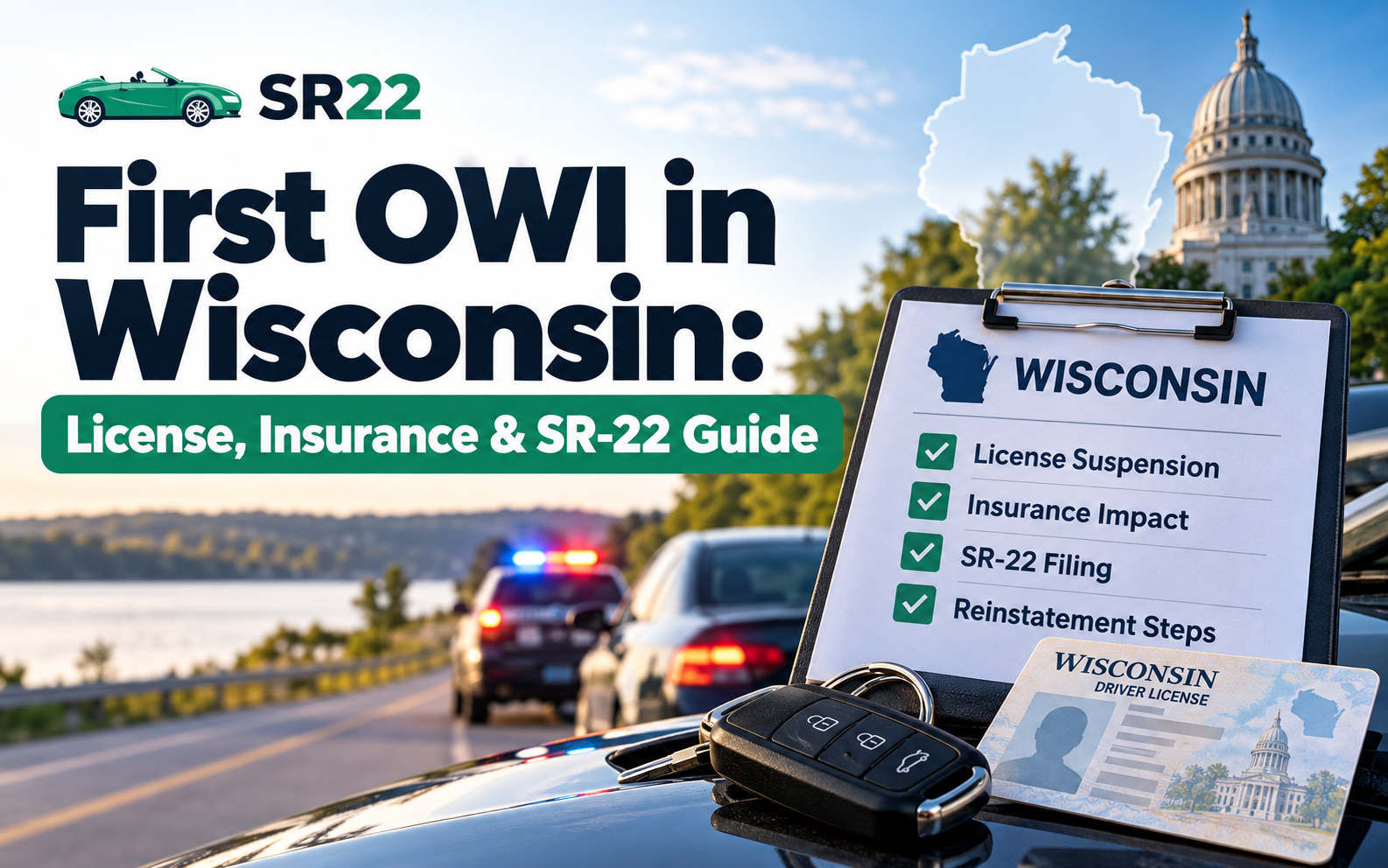 Wisconsin driver reviewing license and insurance requirements after a first OWI offense